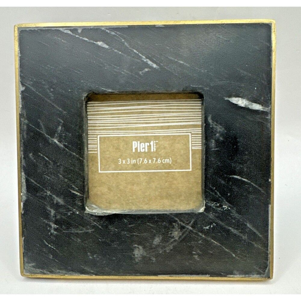 Pier One 1 black and white Grey Marble and Brass boarder Picture Frames 6x6 3x3